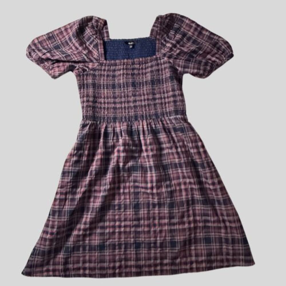 Madewell Plaid Puff Sleeve Mini Dress - Size Small - Academic Chic